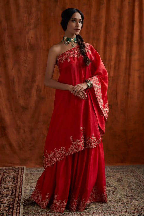 One Shoulder Cape And Sharara Set